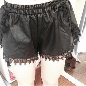 Black Pleather Lace Shorts